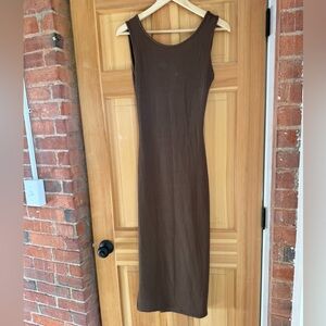 Fitted Brown Sleeveless Ribbed Dress